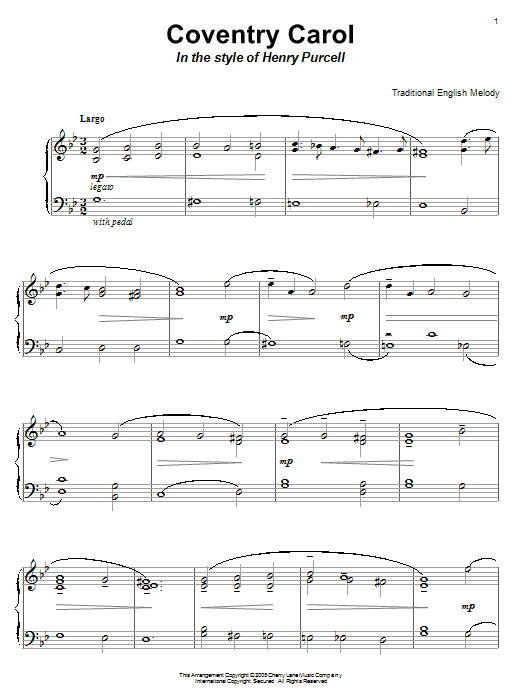Product gallery: Page 1 of 1 Coventry Carol (in the style of Henry Purcell), Traditional English Melody