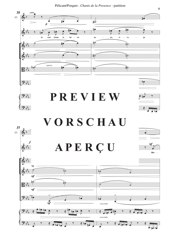 Product gallery: Page 12 of 21 Chants de la Présence , , (Mixed ensemble for soprano, clarinet in Bb + string quartet, piano)