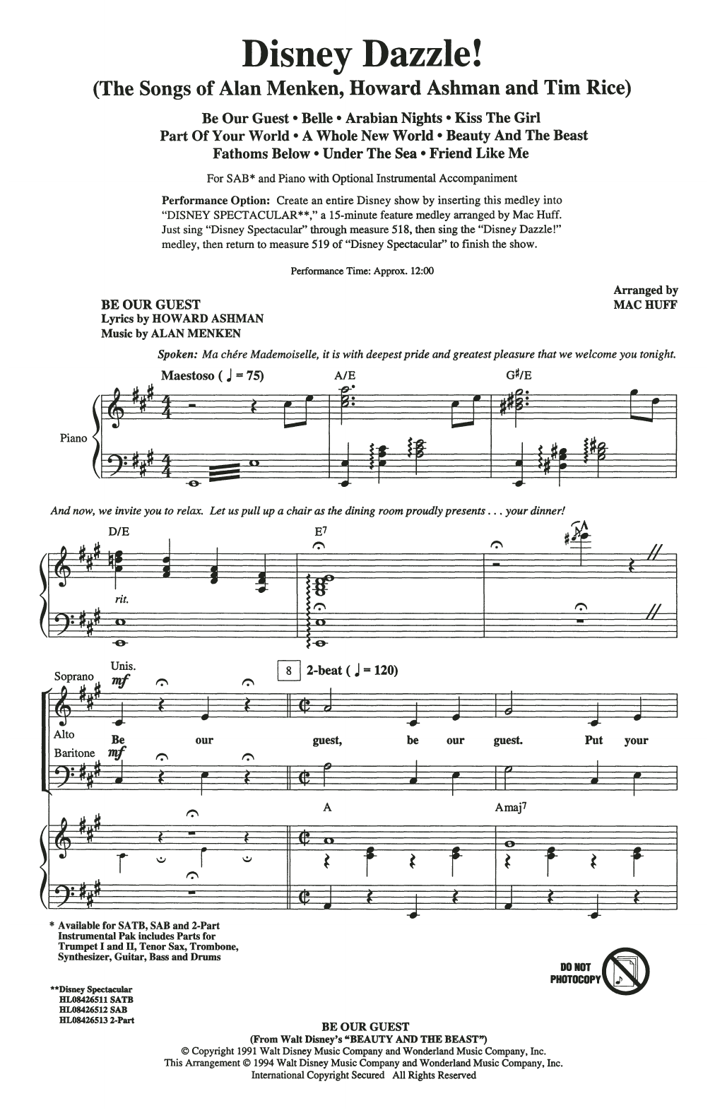 Produktbild zu: Disney Dazzle! (The Songs of Alan Menken, Howard Ashman and Tim Rice) (Medley)