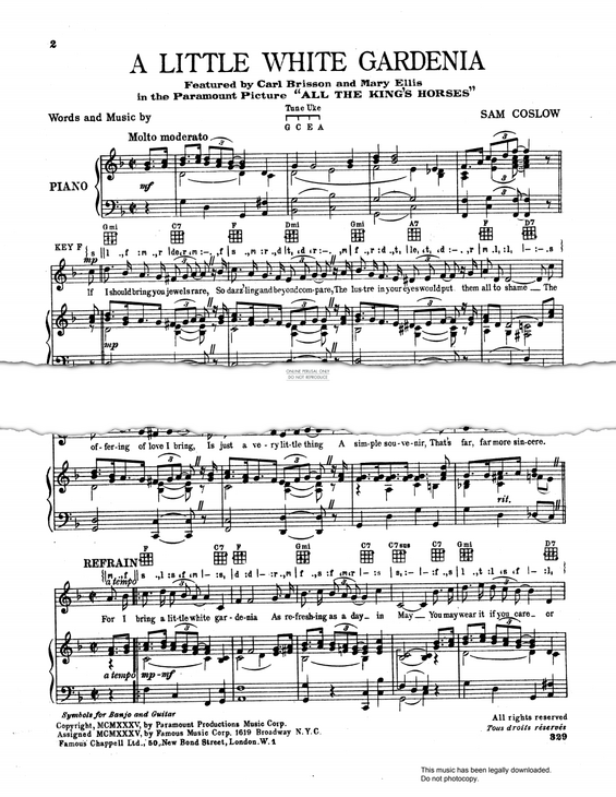 Product gallery: Page 1 of 1 A Little White Gardenia, Sam Coslow