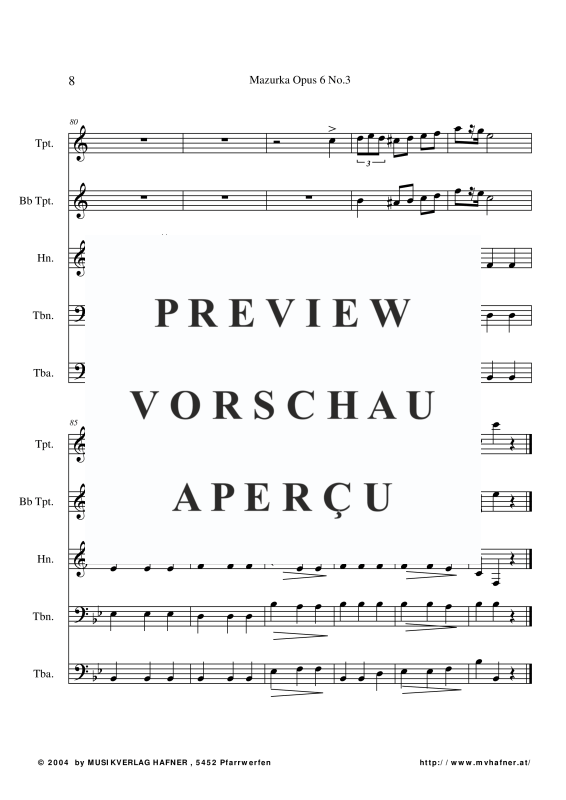 Produktgalerie: Seite 11 von 11 Mazurka Opus 6 No.3, , (Blechbläser Quintett)
