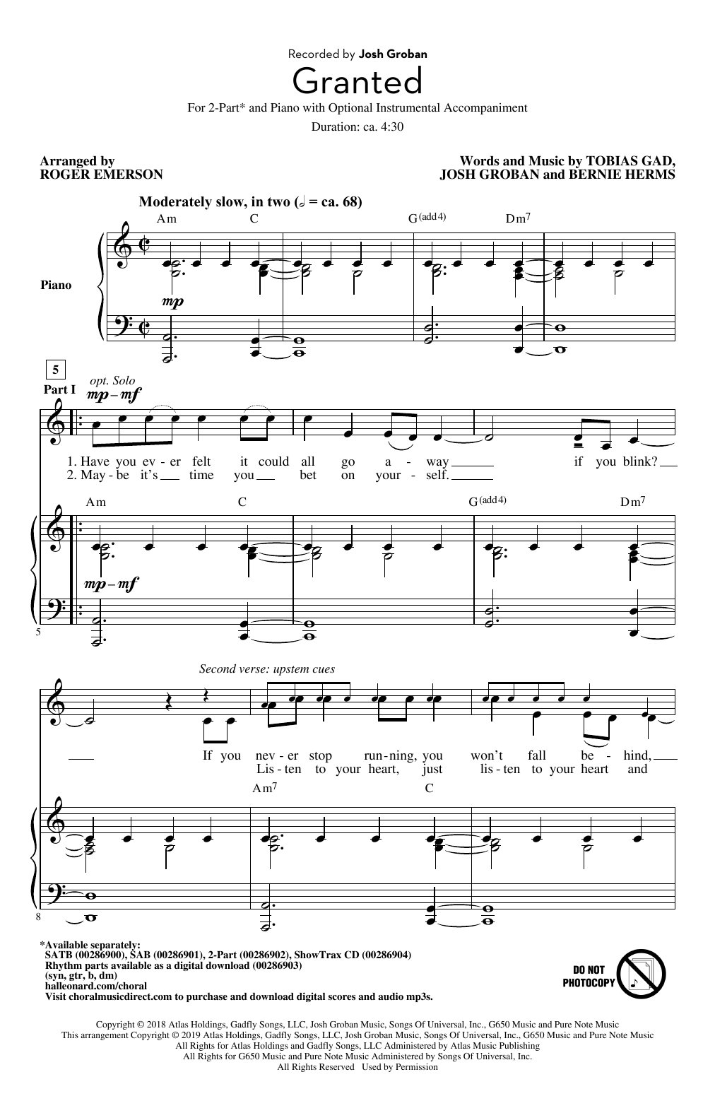 Product picture to: Granted (arr. Roger Emerson)