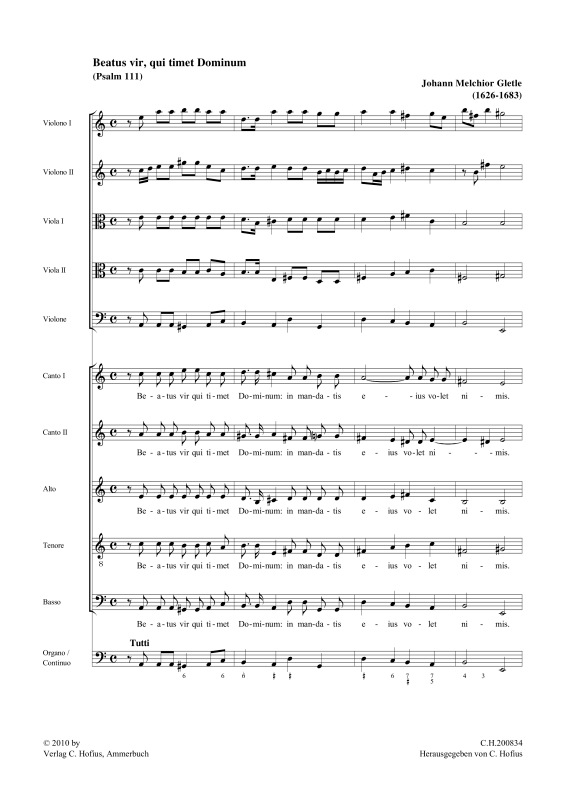 gallery: Beatus vir, qui timet Dominum (Psalm 111), , (Gemischtes Ensemble 5 Vokalstimmen, 2 Violinen, 2 Violen, Violone und BC)