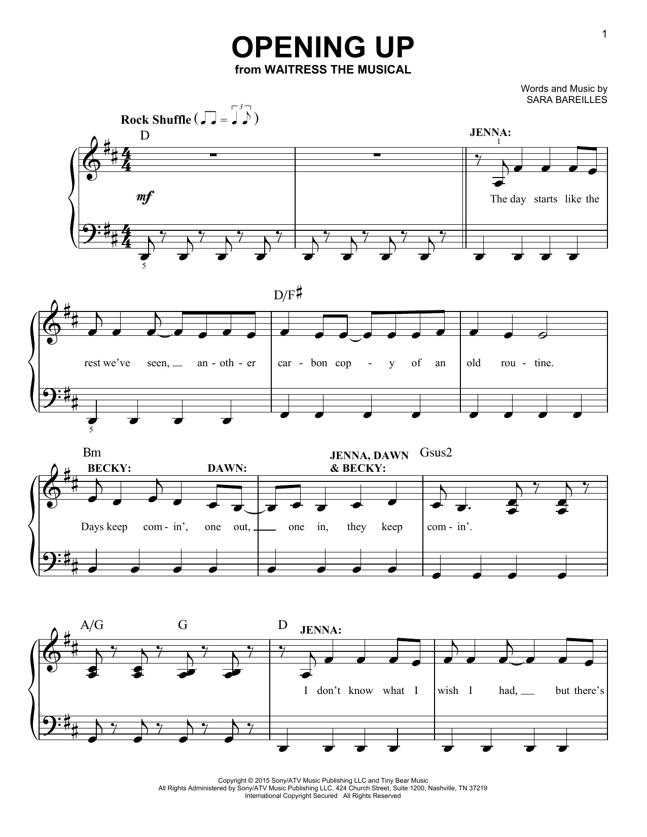 Produktgalerie: Seite 1 von 1 Opening Up (from Waitress The Musical), Sara Bareilles, Klavier