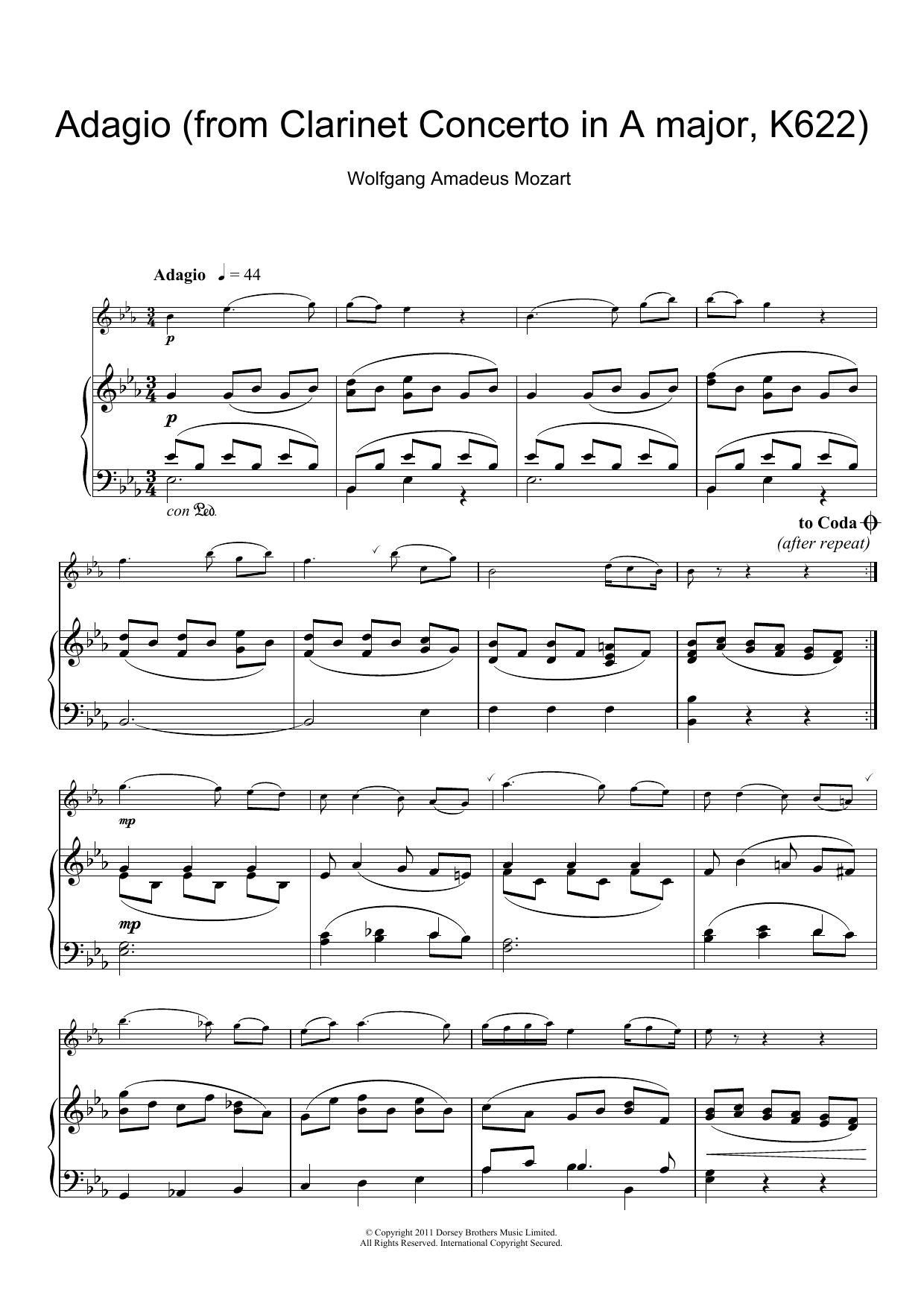 Product gallery: Page 1 of 1 Slow Movement Theme (from Clarinet Concerto K622), Wolfgang Amadeus Mozart