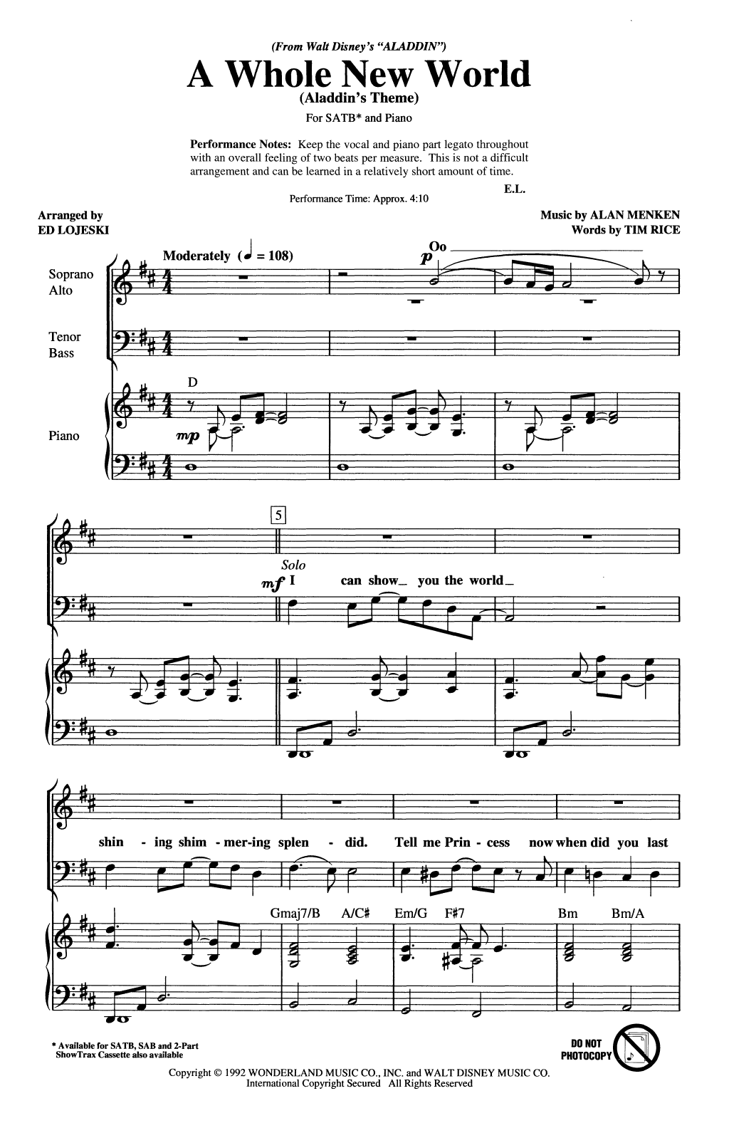 Product gallery: Page 1 of 1 A Whole New World (Aladdin's Theme) (from Aladdin) (arr. Ed Lojeski), Alan Menken & Tim Rice