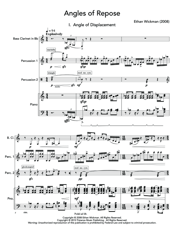 Produktgalerie: Seite 1 von 11 Angles of Repose, , (Trio Bass Klarinette, Percussion und Klavier)