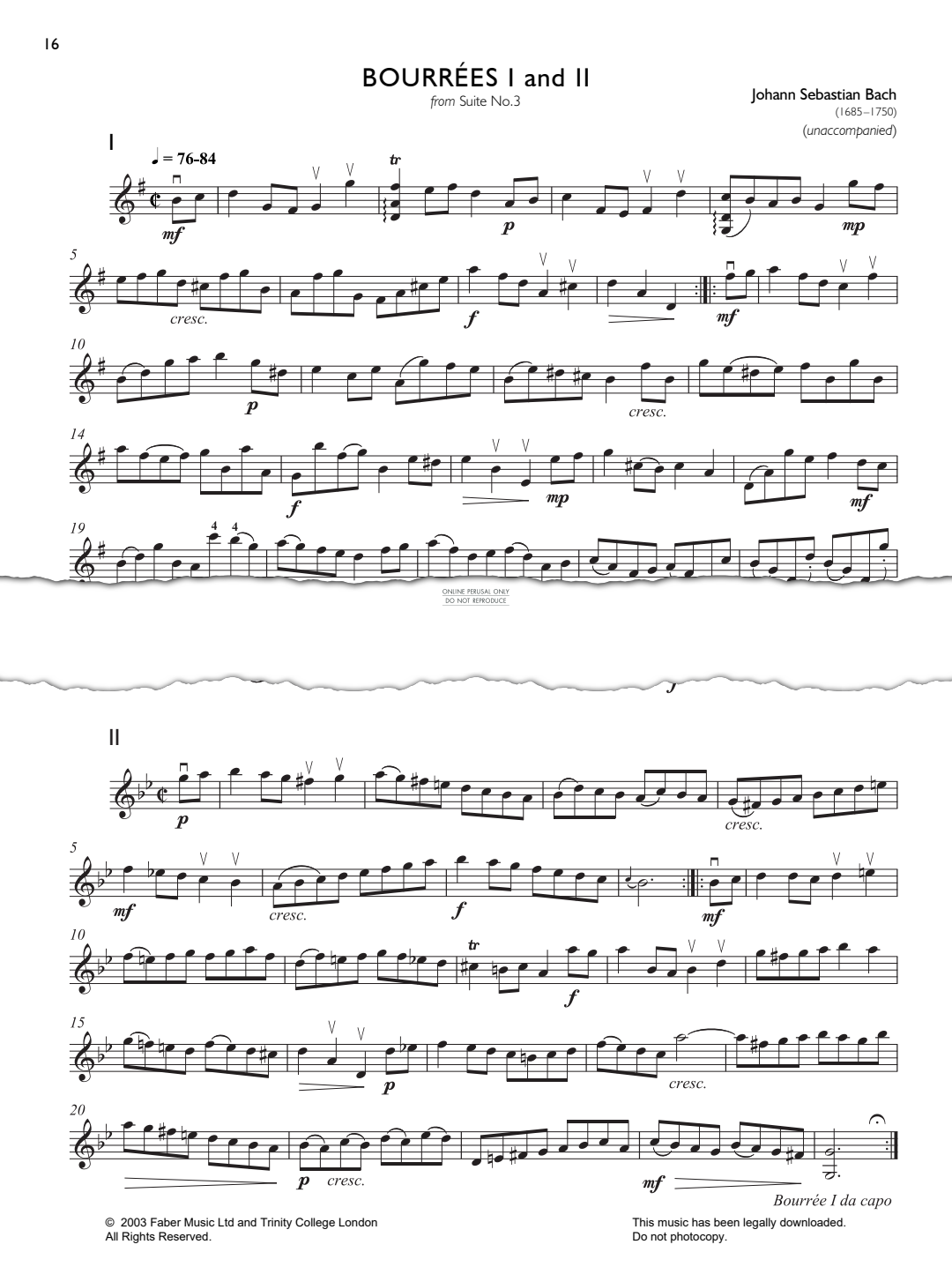 Produktgalerie: Seite 1 von 1 Bourrées I and II (from Suite No.3), Johann Sebastian Bach, Violine