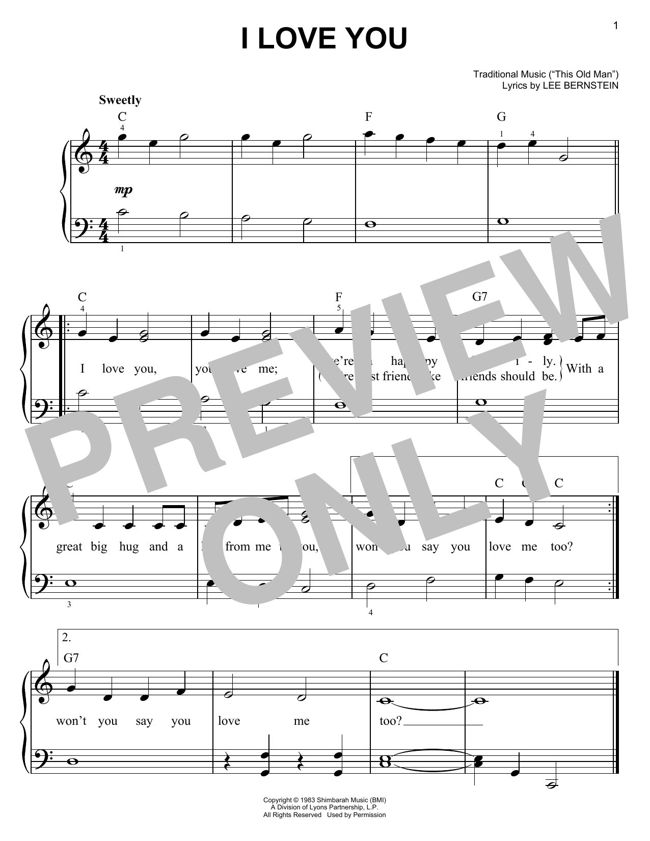 Produktgalerie: Seite 1 von 1 I Love You (from Barney), Lee Bernstein, Klavier