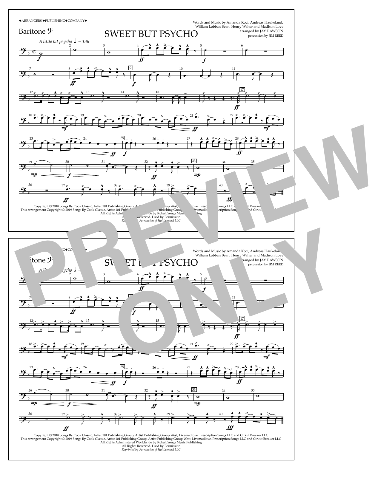 Produktbild zu: Sweet But Psycho (arr. Jay Dawson) - Baritone B.C.