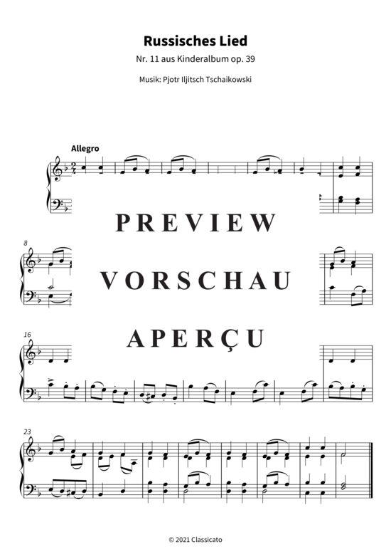 Produktbild zu: Russisches Lied - Nr. 11 aus Kinderalbum op. 39 Pjotr Iljitsch Tschaikowski