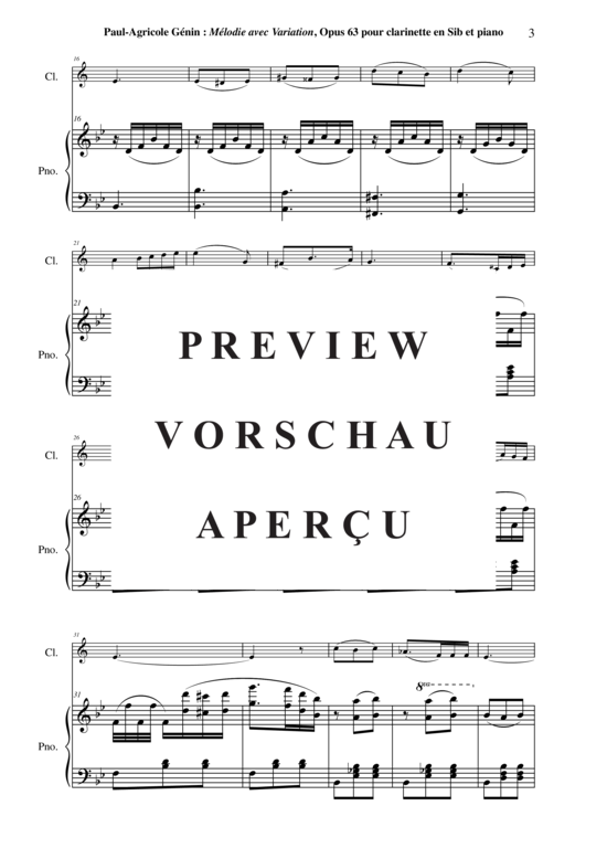 Product gallery: Page 4 of 12 Mélodie avec Variation, Opus 63 , , (clarinet in Bb + piano)