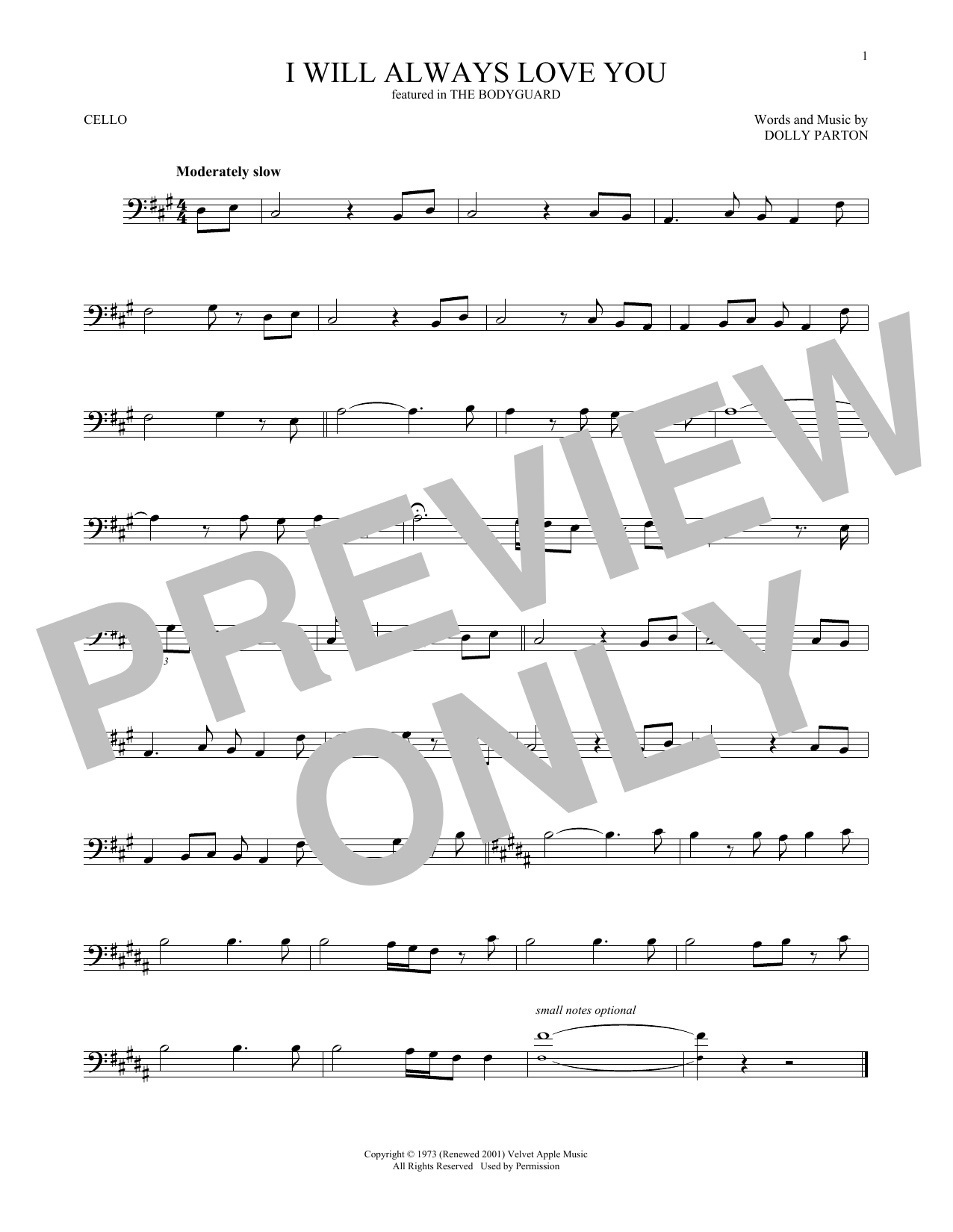 Produktgalerie: Seite 1 von 1 I Will Always Love You, Whitney Houston, Violoncello