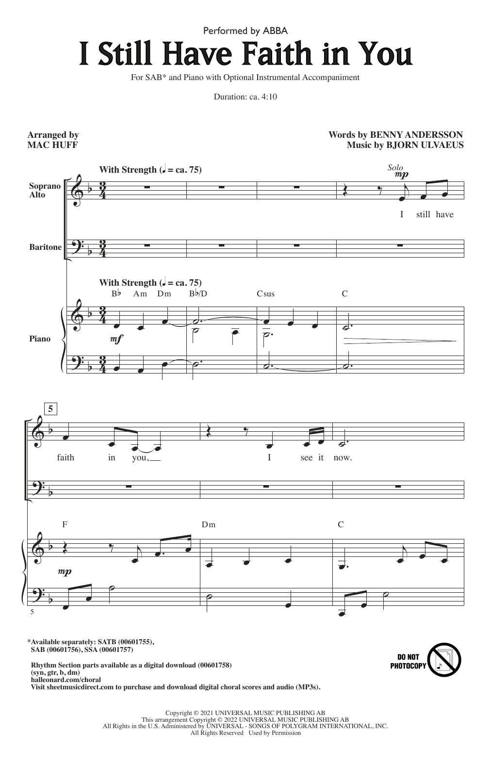 Produktbild zu: I Still Have Faith In You (arr. Mac Huff)