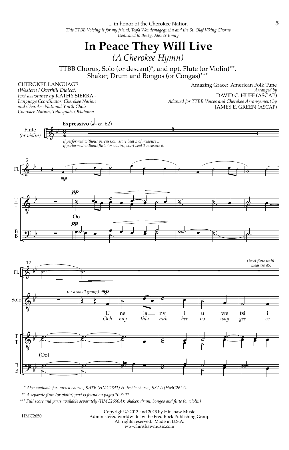 Produktbild zu:  In Peace They Will Live (A Cherokee Hymn) - James E. Green