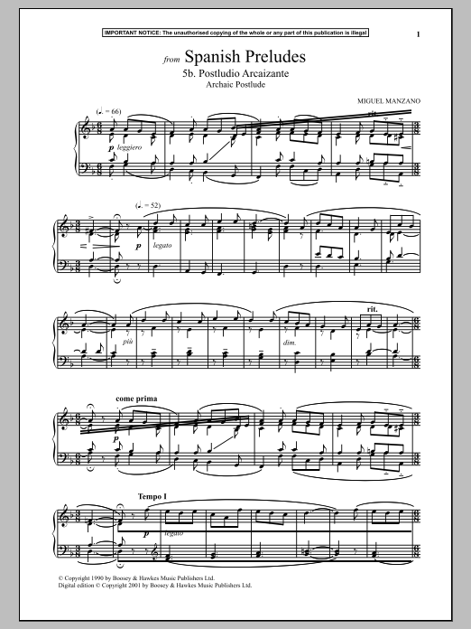 Product gallery: Page 1 of 1 Spanish Preludes, 5b. Postludio Arcaizante (Archaic Postlude), Miguel Manzano