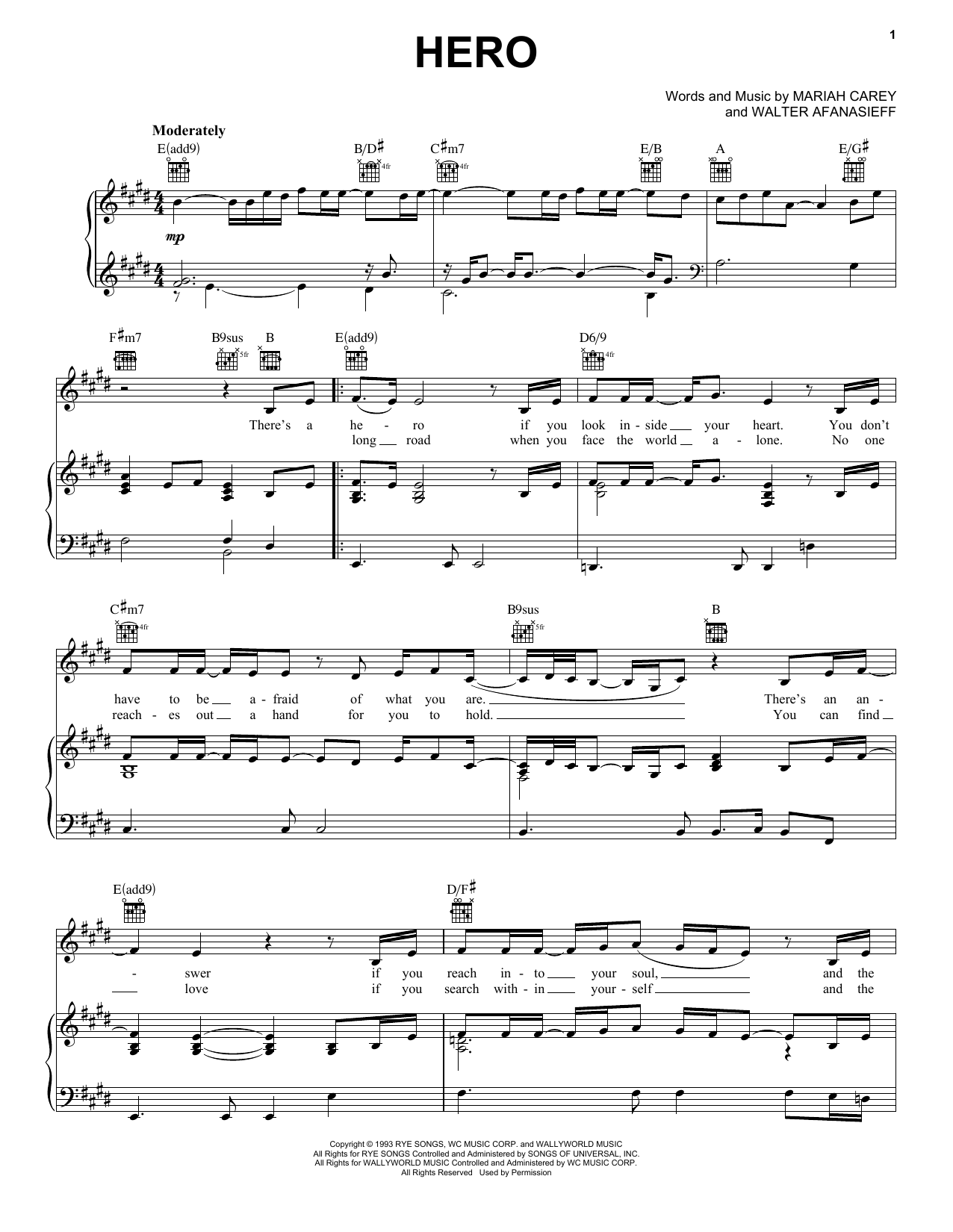 Produktgalerie: Seite 1 von 1 Hero, Mariah Carey, Gesang, Gitarre, Klavier