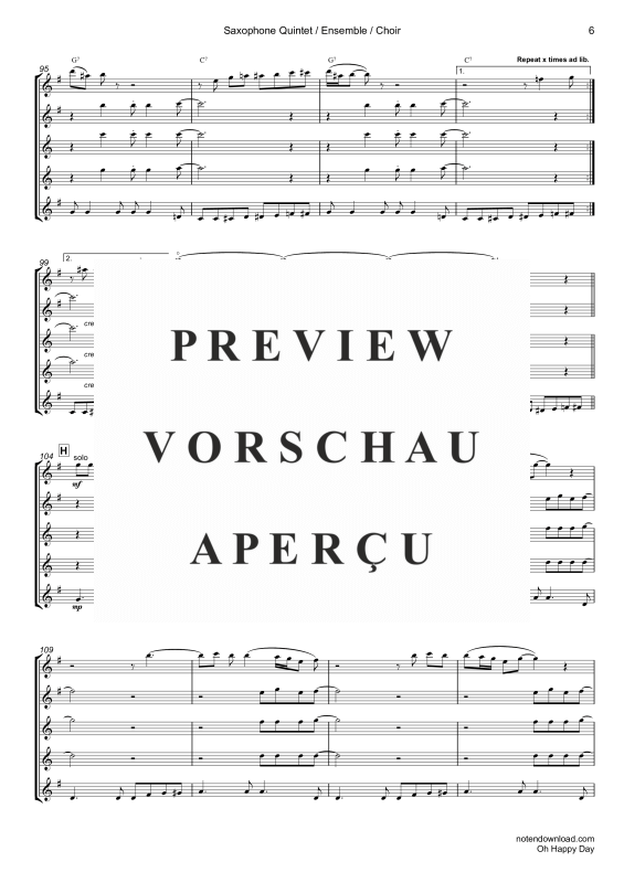 gallery: Oh Happy Day, Edwin Hawkins Singers, Saxophone quintet/ensemble/choir - electric bass with chords and drum set opt.