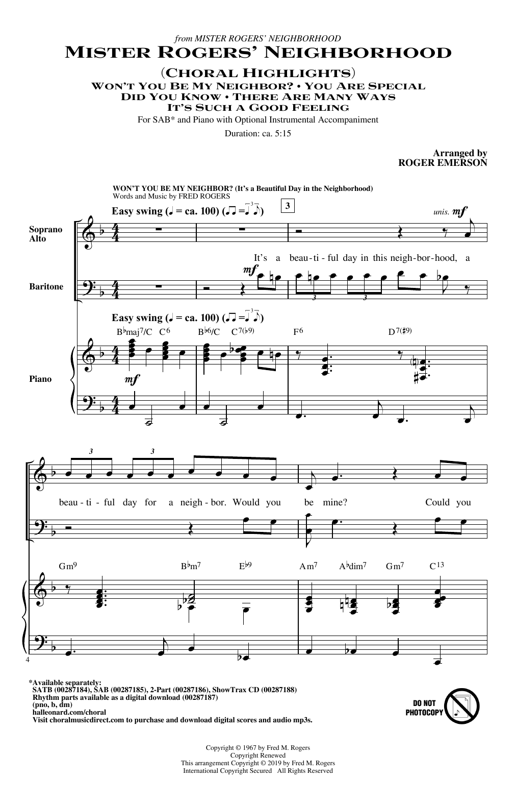 Produktbild zu: Mister Rogers' Neighborhood (Choral Highlights) (arr. Roger Emerson)