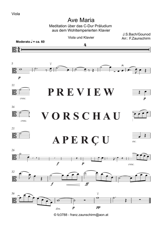 Product picture to: Ave Maria (Viola Solo + Klavier-Playback) Johann Sebastian Bach/Charles Gounod