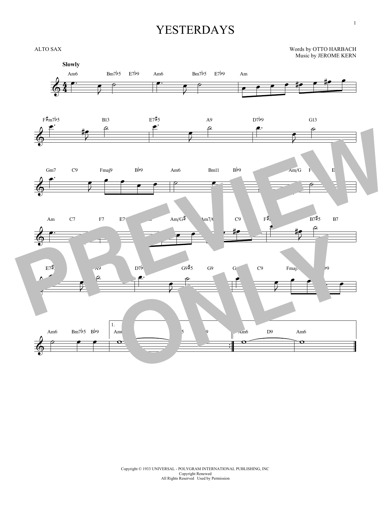 Product gallery: Page 1 of 1 Yesterdays, Jerome Kern
