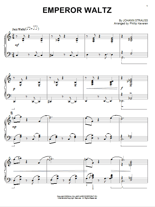 Product gallery: Page 1 of 1 Emperor Waltz [Jazz version] (arr. Phillip Keveren), Johann Strauss Jr.