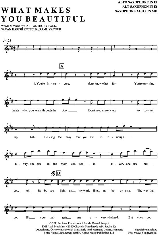 Product gallery: Page 1 of 4 What makes you beautiful , One Direction, Alto Saxophone