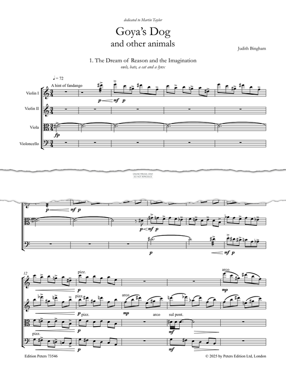 Produktgalerie: Seite 1 von 1 Goya's Dog (Score & Parts), Judith Bingham, Quartett, Viola, Violine, Violoncello