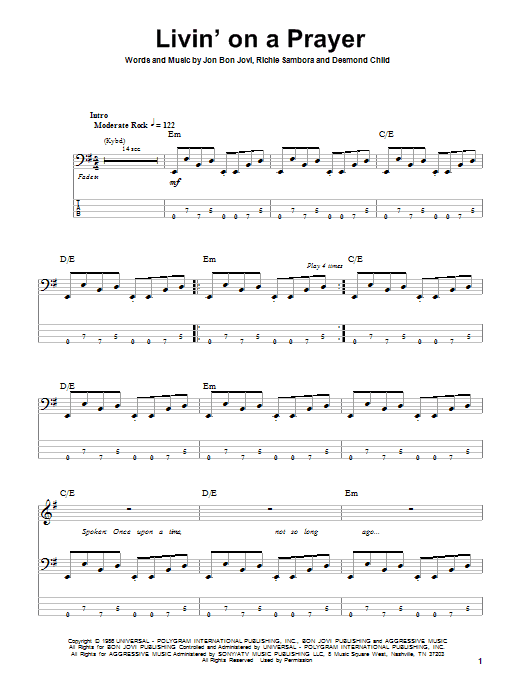 Produktgalerie: Seite 1 von 1 Livin' On A Prayer, Bon Jovi, E-Bass