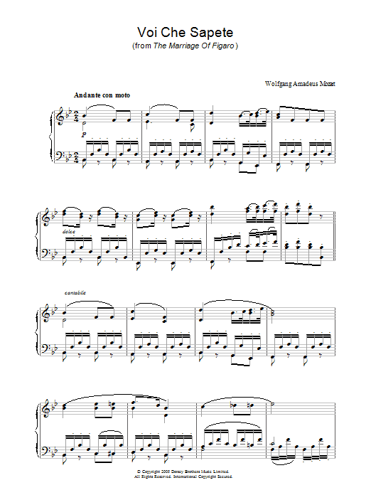 Produktgalerie: Seite 1 von 1 Voi Che Sapete (from The Marriage Of Figaro), Wolfgang Amadeus Mozart, Klavier