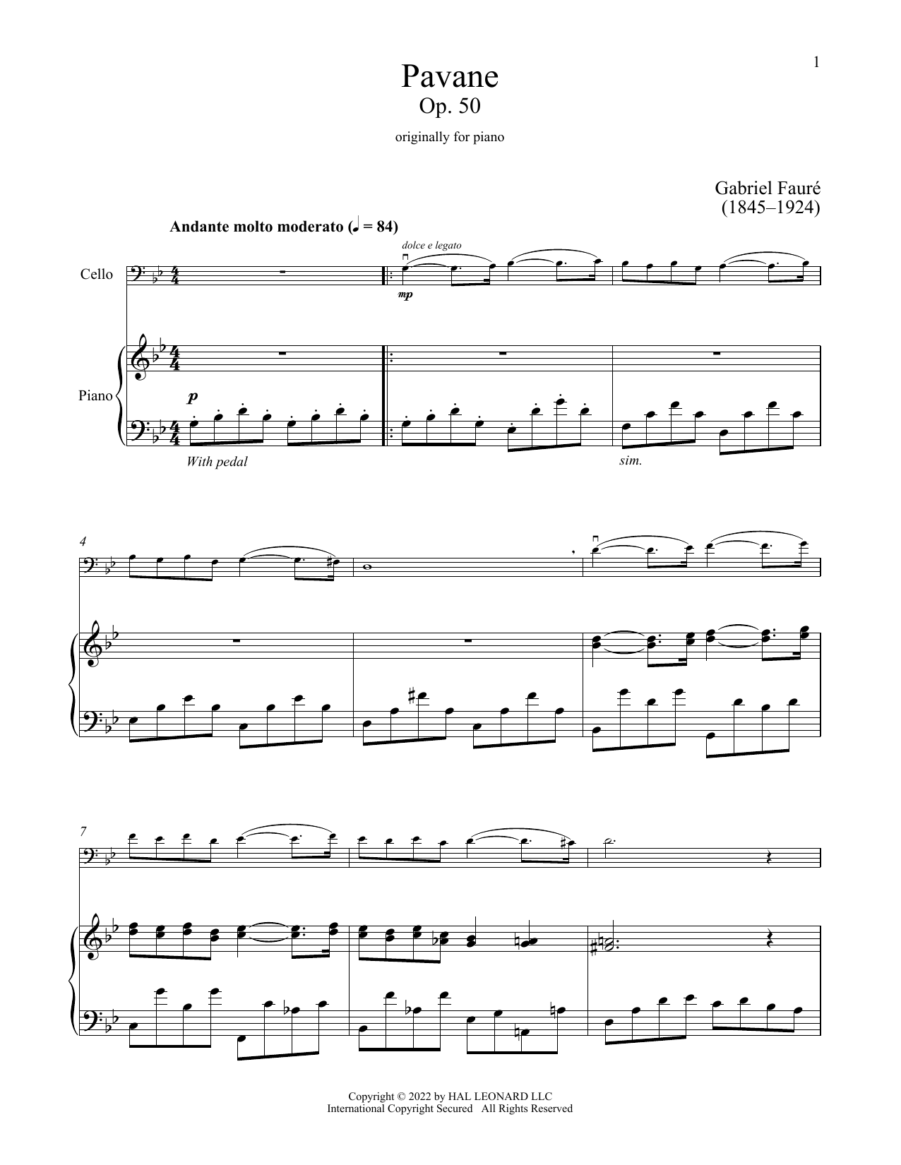 Produktgalerie: Seite 1 von 1 Pavane, Gabriel Faure, Klavier, Violoncello