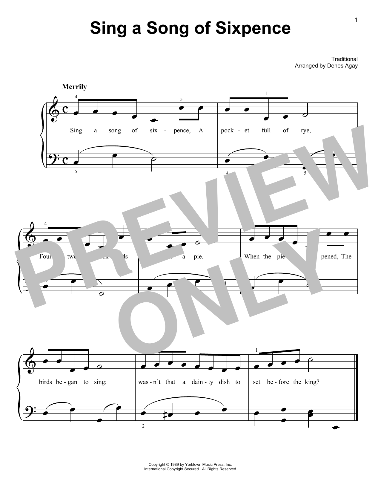 Product picture to: Sing A Song Of Sixpence (arr. Denes Agay)