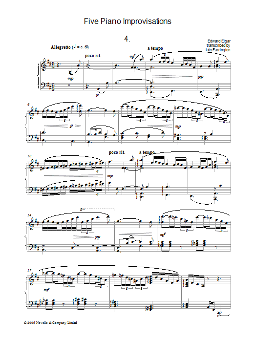 Product gallery: Page 1 of 1 Five Piano Improvisations: 4. Allegretto, Edward Elgar
