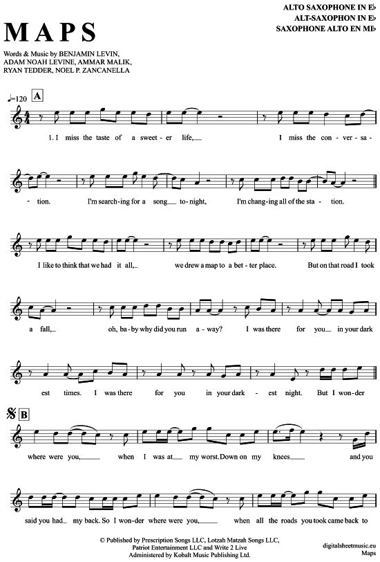 Product picture to: Maps Maroon 5