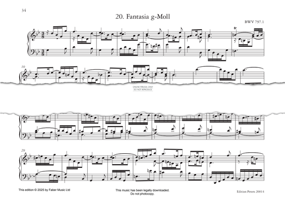 Produktgalerie: Seite 1 von 1 Fantasia g-Moll, G minor, BWV 797.1, Johann Sebastian Bach, Klavier