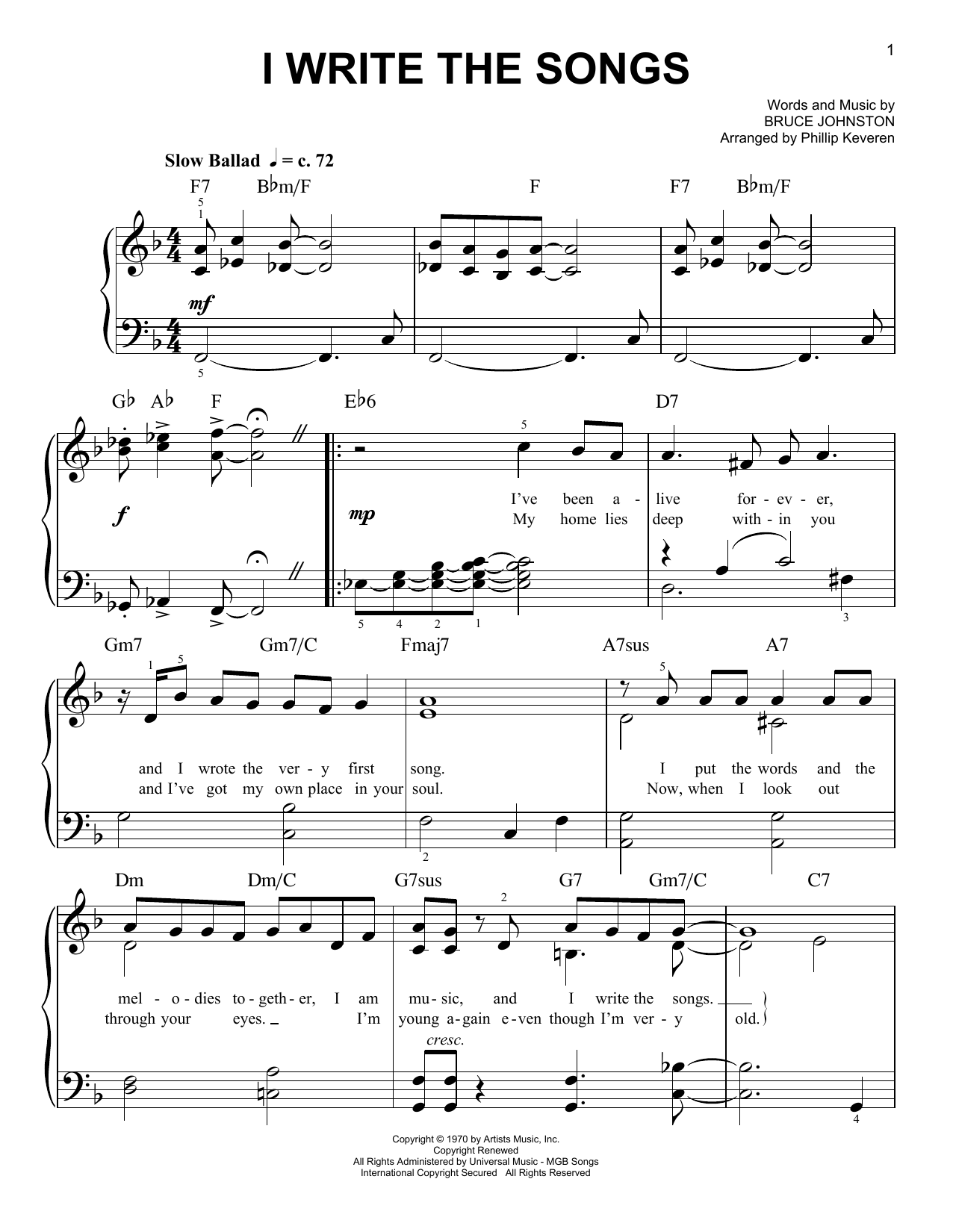 Product picture to: I Write The Songs (arr. Phillip Keveren)
