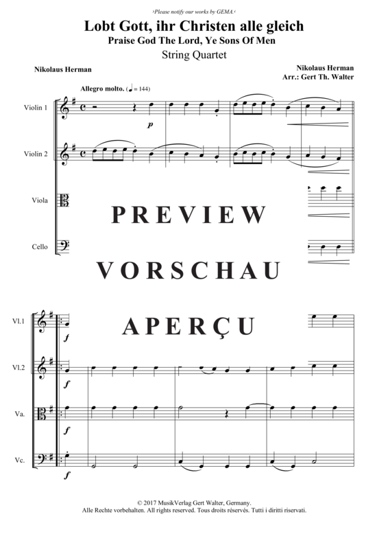 Produktgalerie: Seite 2 von 3 Lobt Gott, ihr Christen alle gleich , , (Streicherquartett)