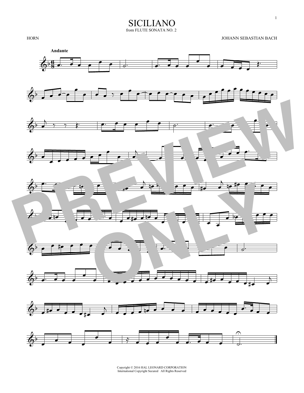 Produktgalerie: Seite 1 von 1 Siciliano, Johann Sebastian Bach, Horn