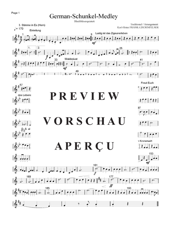 Produktgalerie: Seite 17 von 21 German-Schunkel-Medley , Blasorchester Fatamo, (Blechbläser Quintett - flexible Besetzung)
