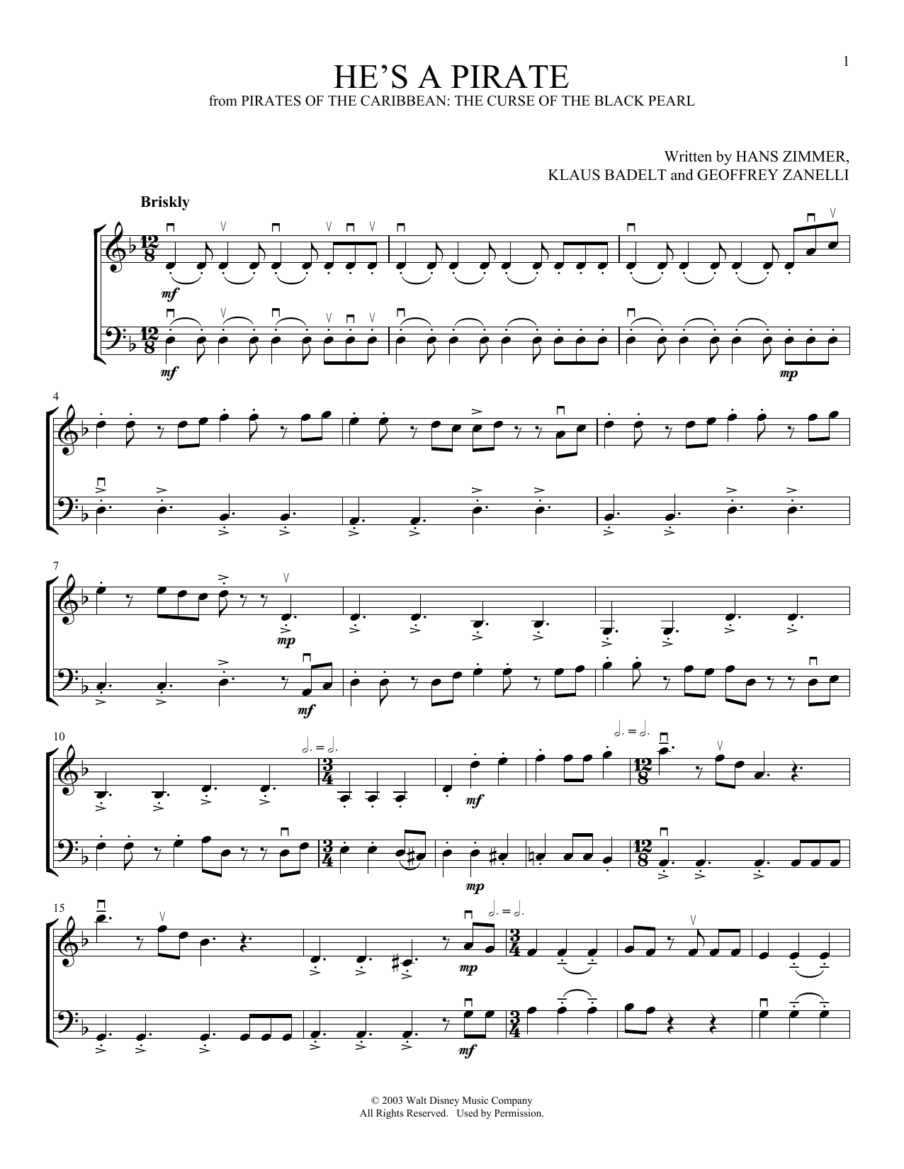 Produktgalerie: Seite 1 von 1 He's A Pirate (from Pirates Of The Caribbean: The Curse Of The Black Pearl) (arr. Michelle Hynson), Hans Zimmer