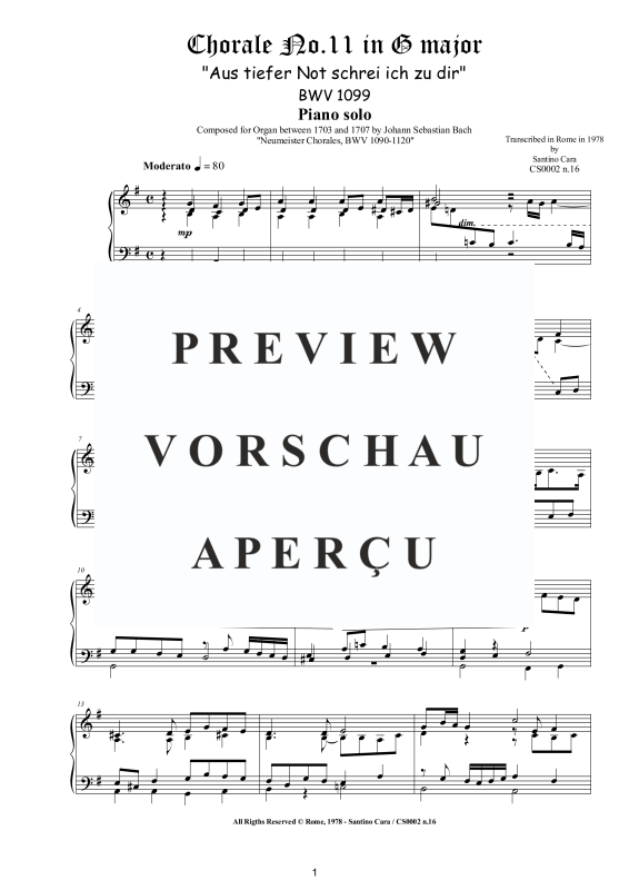 Product gallery: Page 2 of 4 Choral No.11 in G-Dur (Aus tiefer Not schrei ich zu dir) BWV 1099, , Solo Piano