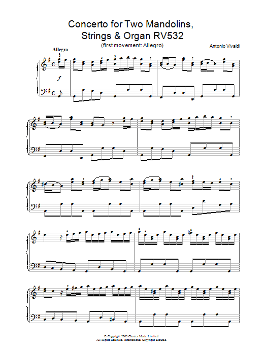 Product picture to: Concerto for Two Mandolins, Strings & Organ RV532 (1st Movement: Allegro)
