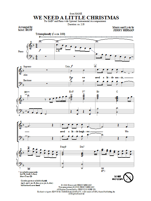 Product gallery: Page 1 of 1 We Need A Little Christmas (from Mame) (arr. Mac Huff), Jerry Herman
