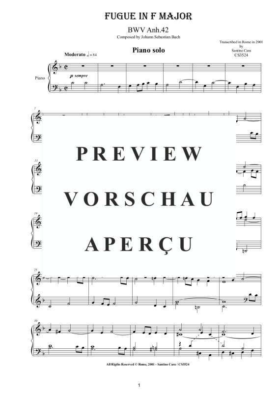 Produktgalerie: Seite 2 von 4 Fugue In F major BWV Anh.42, , Klavier Solo