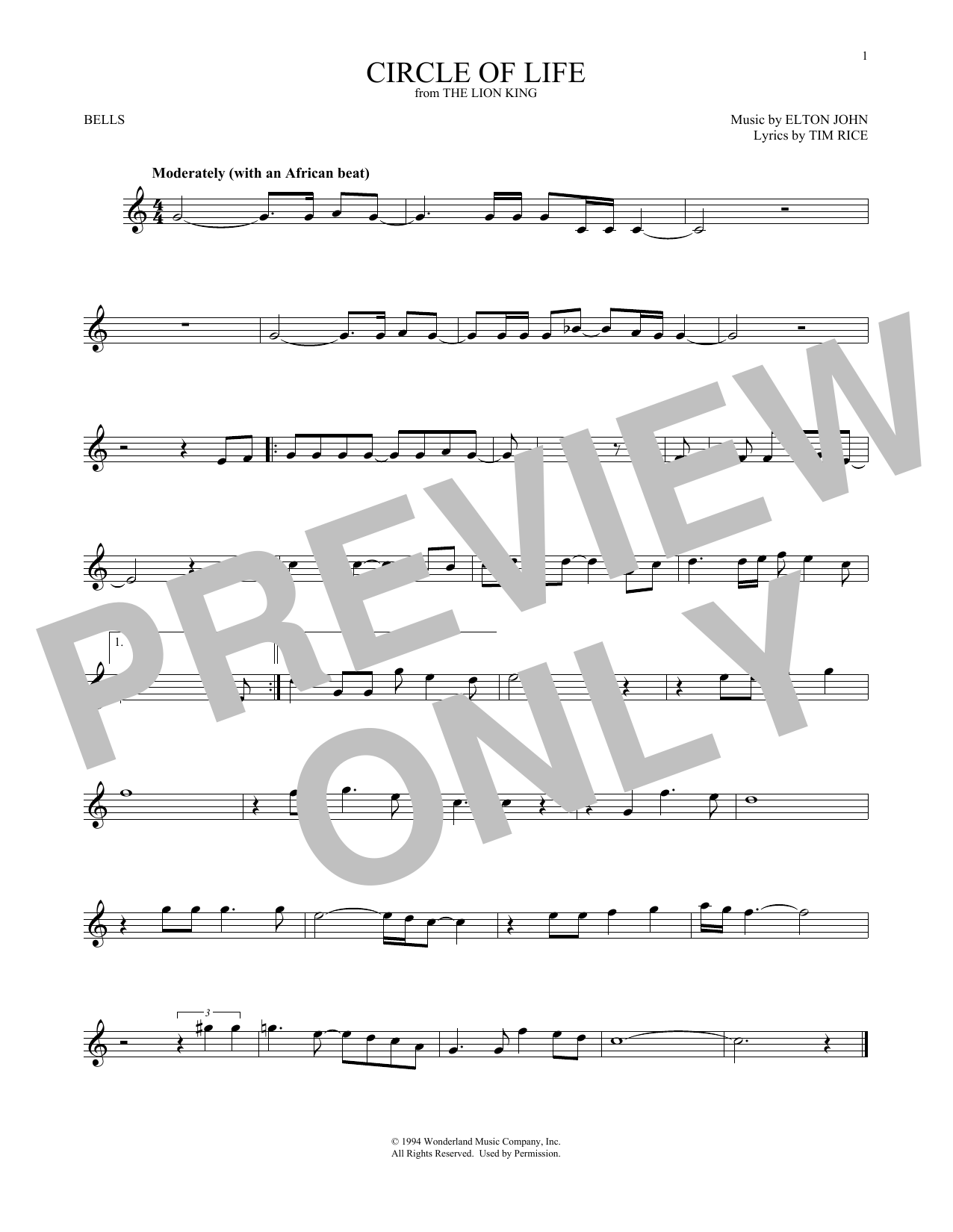 Produktgalerie: Seite 1 von 1 Circle Of Life (from The Lion King), Elton John, Percussion
