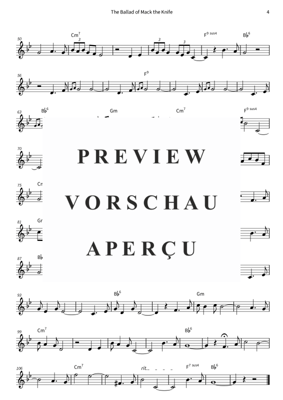 Product gallery: Page 6 of 6 The Ballad of Mack the Knife, , (Transverse flute solo and chords - Leadsheet)