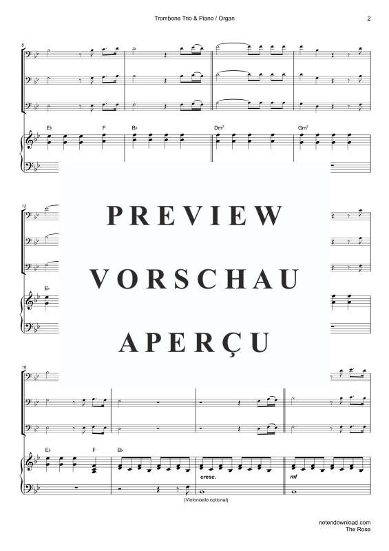 Product gallery: Page 5 of 11 The Rose, Midler, Bette, Trio For 3 Trombones and Piano/Organ, Cello (Optional) - Single Version