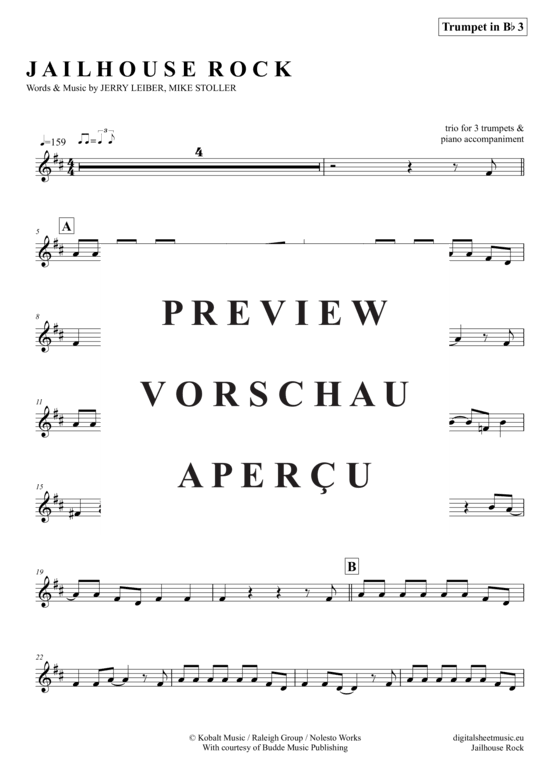 Produktgalerie: Seite 14 von 20 Jailhouse Rock , Presley, Elvis, (Trompeten Trio + Klavier)
