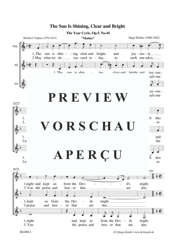 Produktgalerie: Seite 1 von 3 The Sun Is Shining, Clear and Bright (The Year Cycle, Op.5. No.44), , Frauenchor SSA