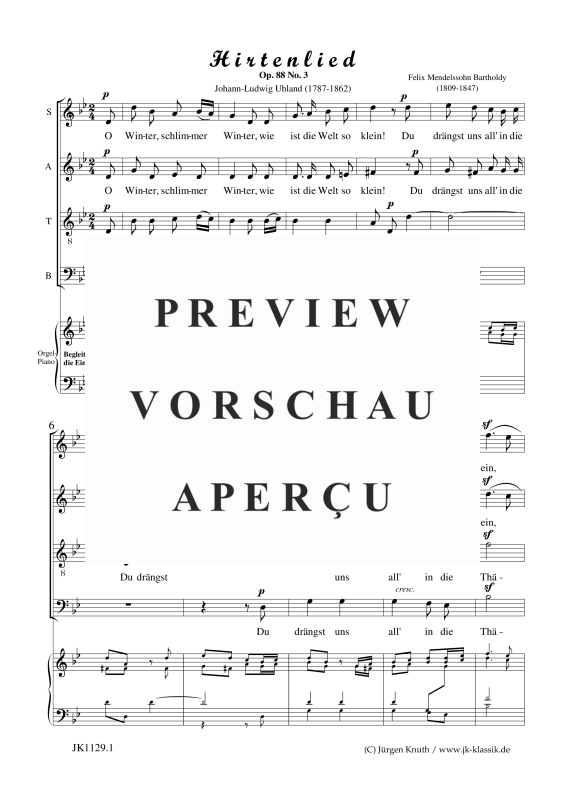 gallery: Hirtenlied op.88.3 / O Winter, schlimmer Winter, , Klavier und Gesang